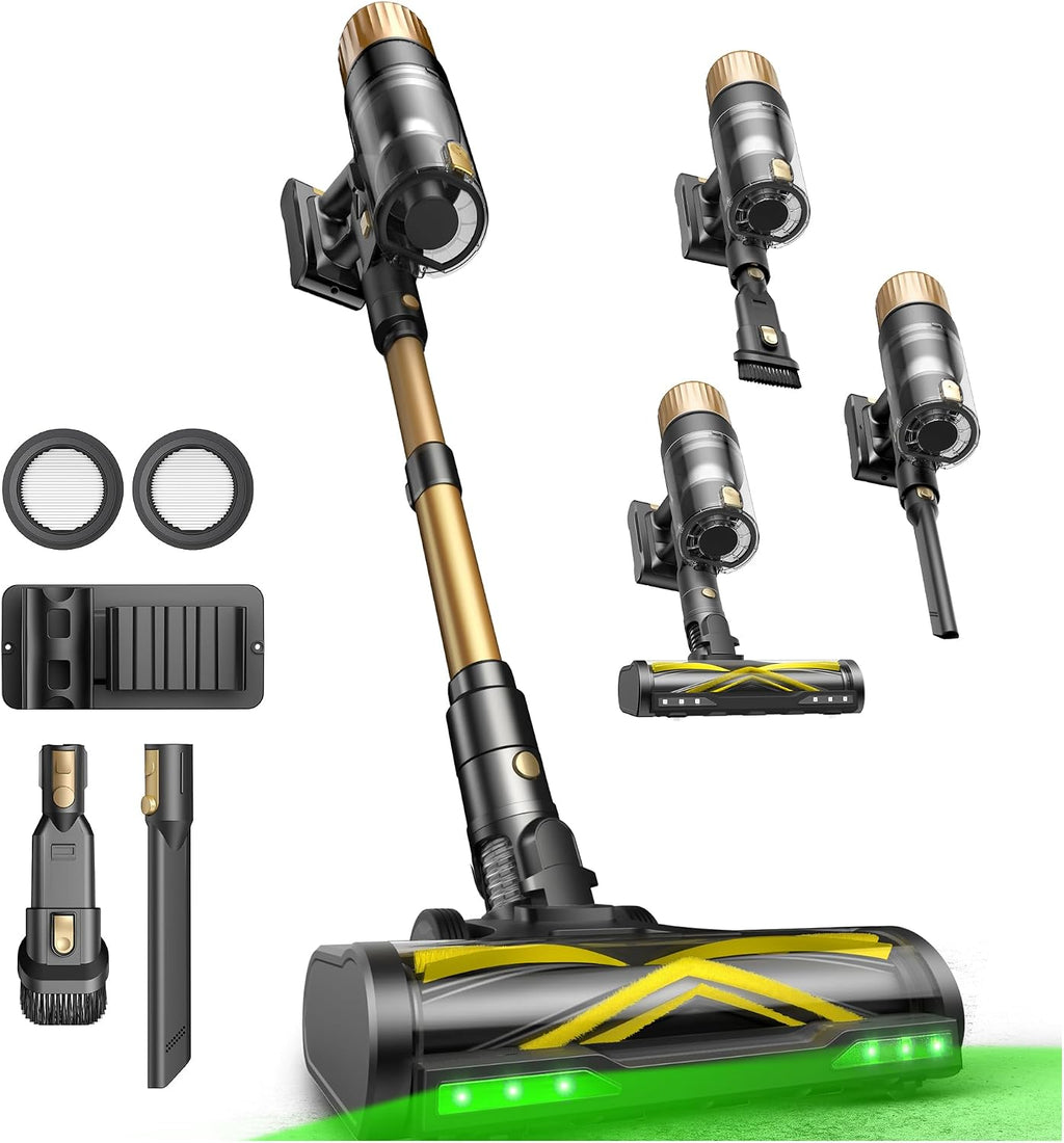 Ultenic Cordless Vacuum Cleaner, 600W 60KPA 65mins Vacuum Cleaners for Home, Cordless Stick Vacuum with Green Light, Self-Standing & 180° Lay-Flat, Anti-Tangled Brush for Floor/Carpet/Pet Hair
