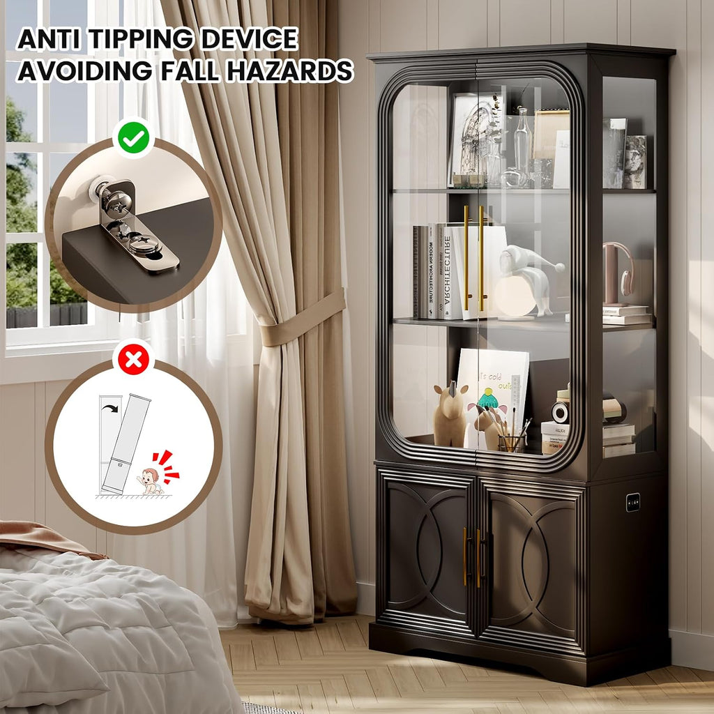 Lareth Display Cabinet with Glass Doors, 69 in Tall Bookcase with LED Lights, Curio Storage Cabinet, 5 Tier Glass Display Case for Living Room, Home Office, Kitchen, Black-2Pcs