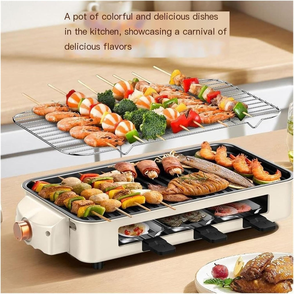 2-in-1 Electric Indoor Grill for Kitchen Use, Large Non-Stick Grill Pan with Removable Plates, Multi-Functional for Grilling, Baking, and Frying