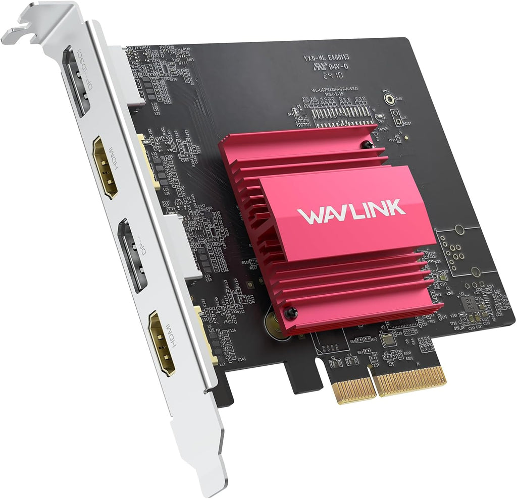 WAVLINK 8K/4K PCIE 4 Monitors Card - 2DP+2HDMI, PCIE to HDMI & DP Adapter Supports Extend 4 Monitors Output for Windows 11/10 & Ubuntu with DisplayLink DL7400(Non-Gaming GPU)