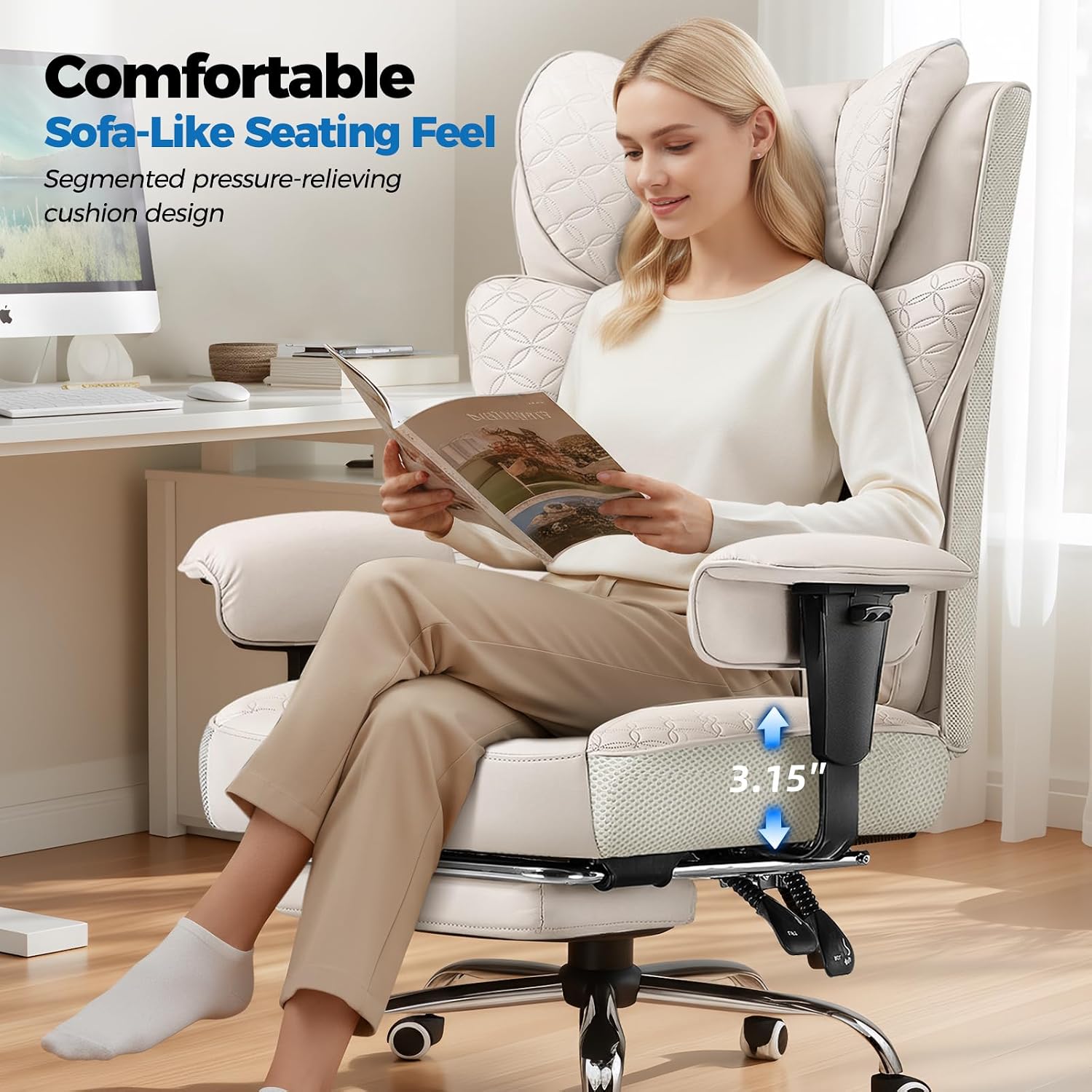 GTPLAYER Big and Tall Office Chair, Wide Ergonomic Gaming Chair with Deluxe Embossing Designed Leather with Foot Rest,150°Reclining Adjustable Soft Armrests Pocket Spring Back Support and Pillow