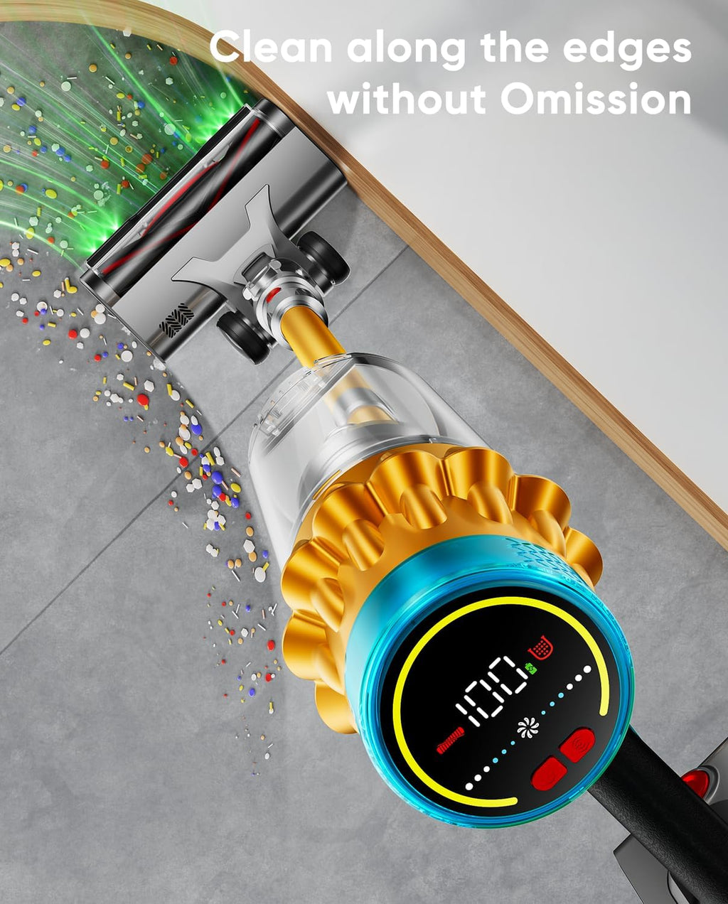 Cordless Vacuum Cleaner, 650W/55KPA, Max 70 Mins Runtime, Self-Standing Vacuum Cleaners for Home, Anti-Tangle Stick Vacuum, Smart Display Vacuum Cordless with 1.8L Cup for Pet Hair/Carpet (Gold)