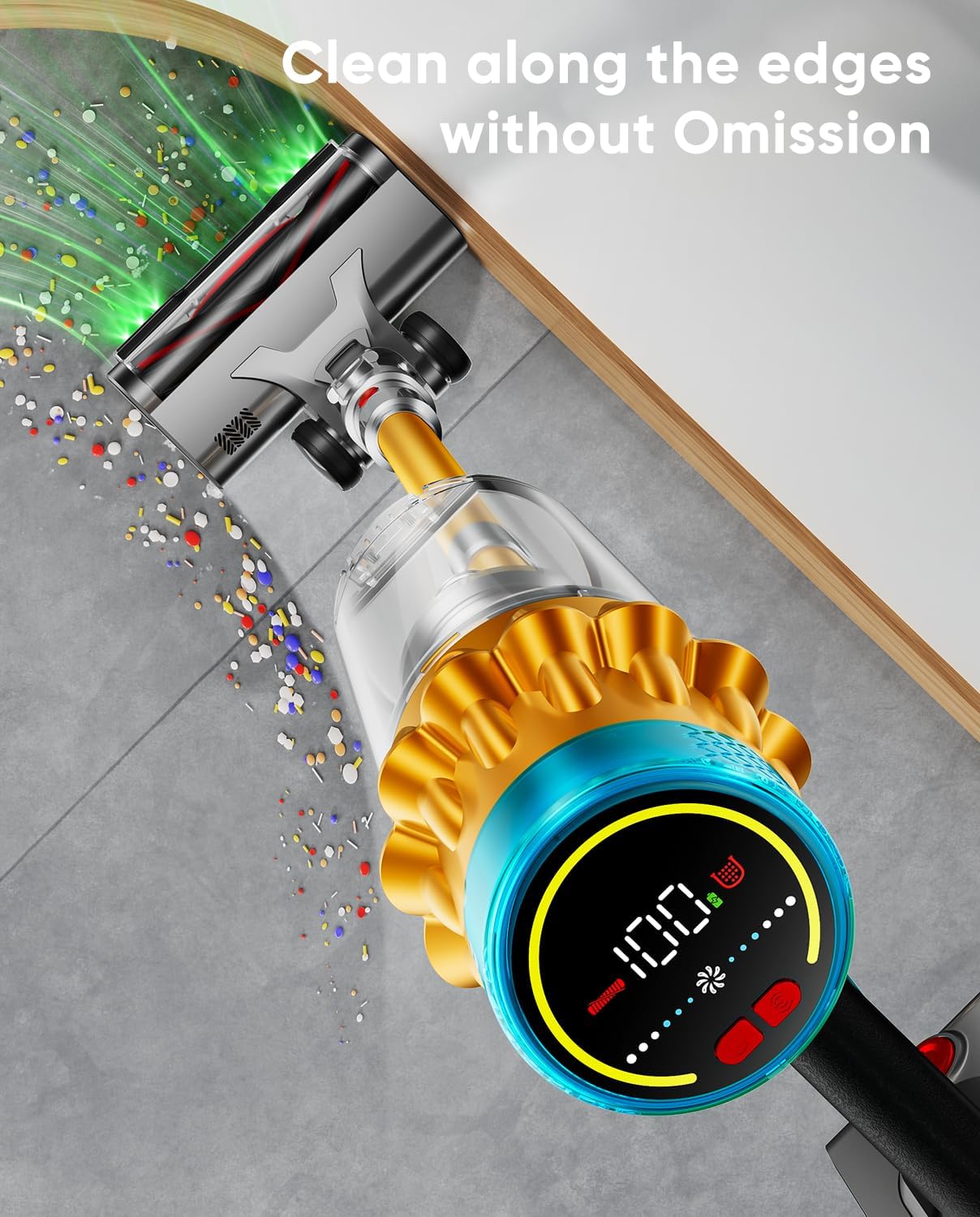 Cordless Vacuum Cleaner, 650W/55KPA, Max 70 Mins Runtime, Self-Standing Vacuum Cleaners for Home, Anti-Tangle Stick Vacuum, Smart Display Vacuum Cordless with 1.8L Cup for Pet Hair/Carpet (Gold)