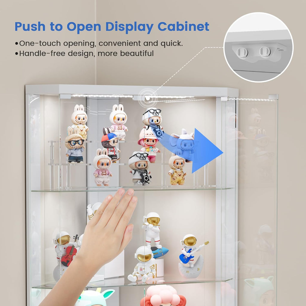 Lvifur Corner Display Cabinet with RGB Lights,5-Tiers Curio Cabinet Display Case with Lock,69' Tall Showcase Display Shelf for Collectibles, Living Room Bookcase Storage Cabinet,White