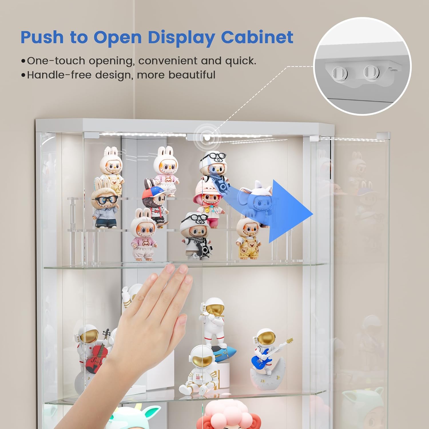 Lvifur Corner Display Cabinet with RGB Lights,5-Tiers Curio Cabinet Display Case with Lock,69' Tall Showcase Display Shelf for Collectibles, Living Room Bookcase Storage Cabinet,White