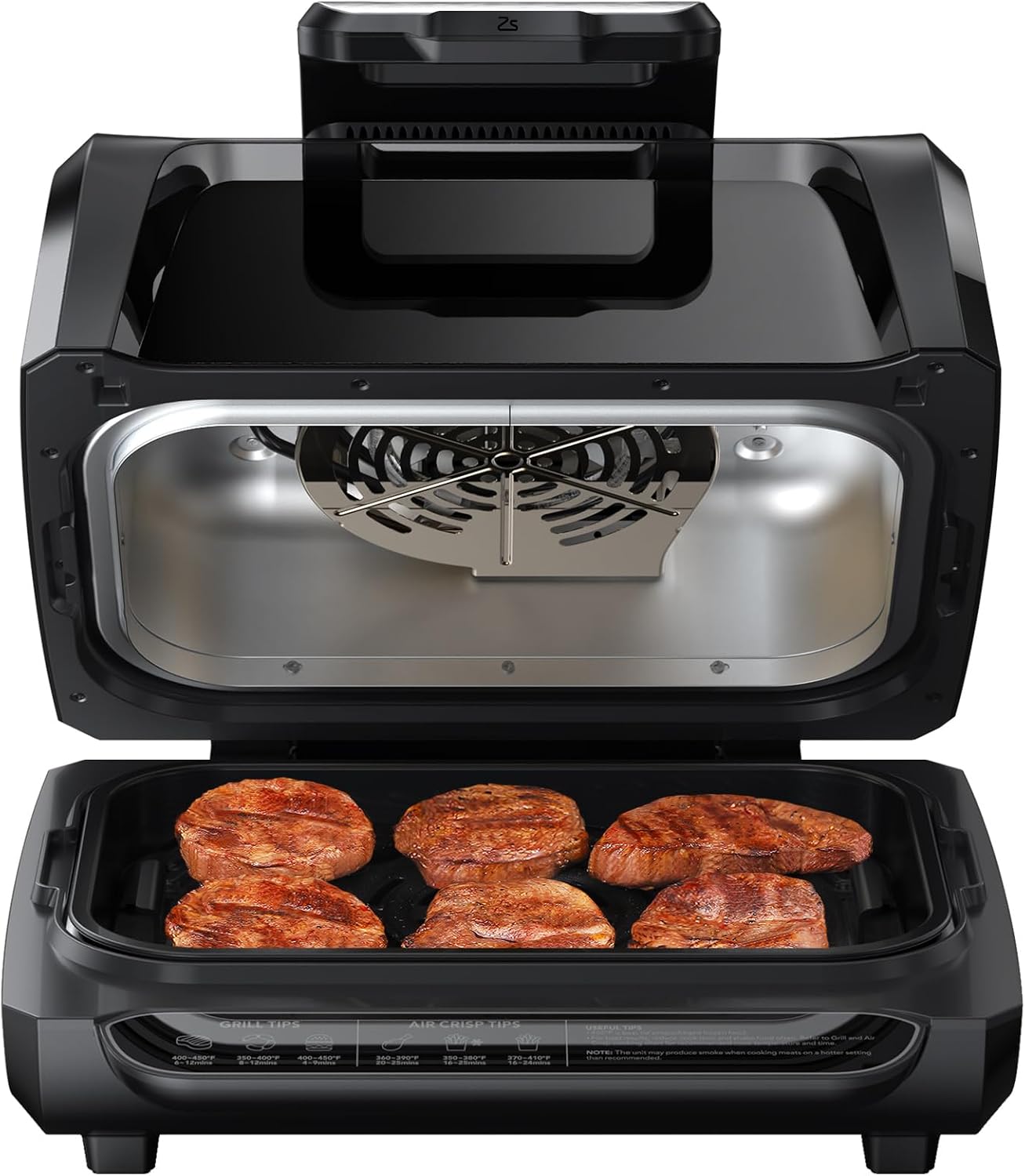 7-in-1 Indoor Grill & Air Fryer Combo with View Window, 1750W Electric Grill up to 450°F, Nonstick Removable Plates, Even Heating, Includes Silicone Tongs, 4QT Capacity