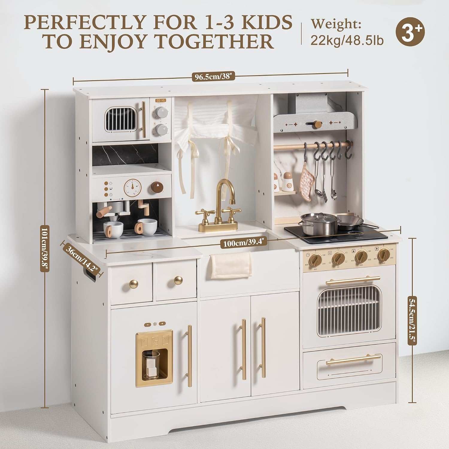 ROBOTIME Pretend Play Kitchen for Kids, Wooden Toy Kitchen with Ice Maker, Coffee Machine, Oven & Accessories – Fun Kitchen Set for Girls & Boys Age 3+