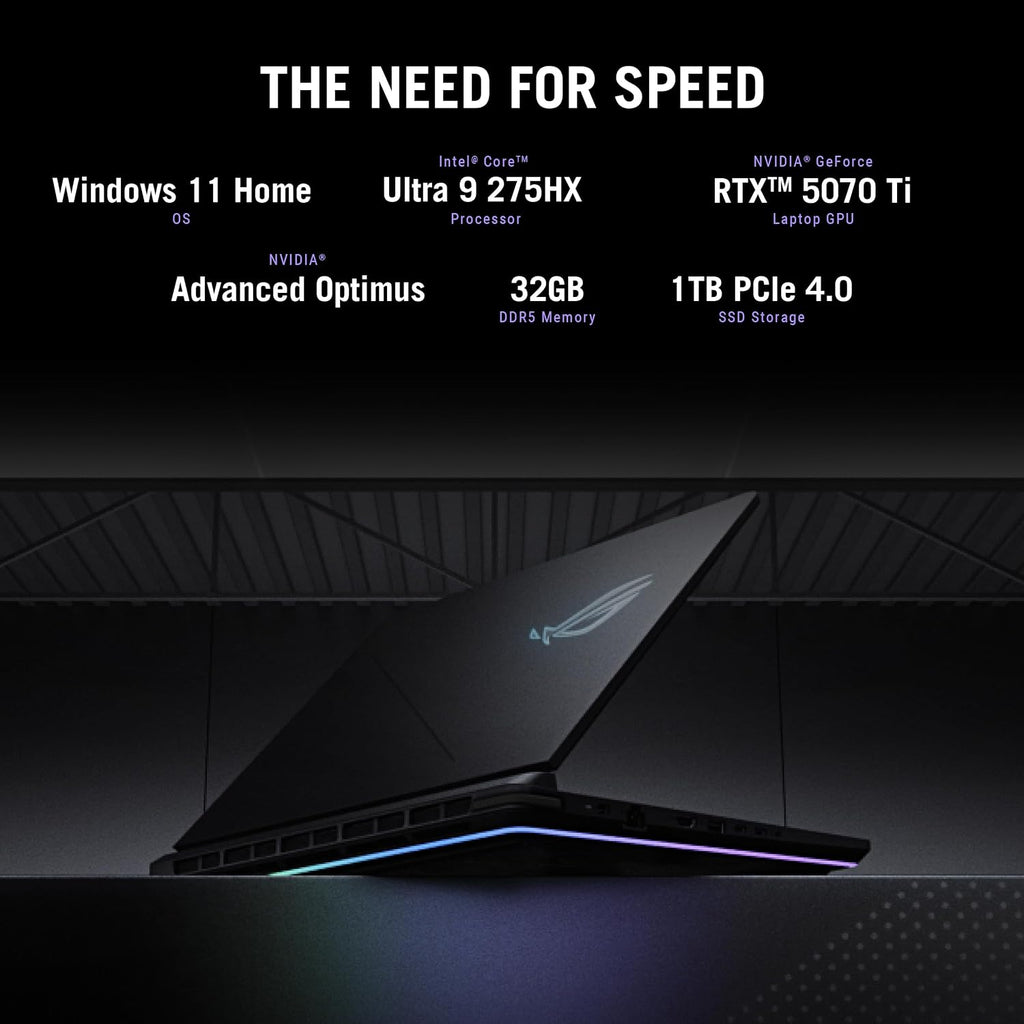 ASUS ROG Strix G16 (2025) Gaming Laptop, 16' ROG Nebula Display 16:10 2.5K 240Hz/3ms, NVIDIA® GeForce RTX™ 5070 Ti GPU, Intel® Core™ Ultra 9 275HX Processor, 32GB DDR5, 1TB SSD, Wi-Fi 7, Win11 Home
