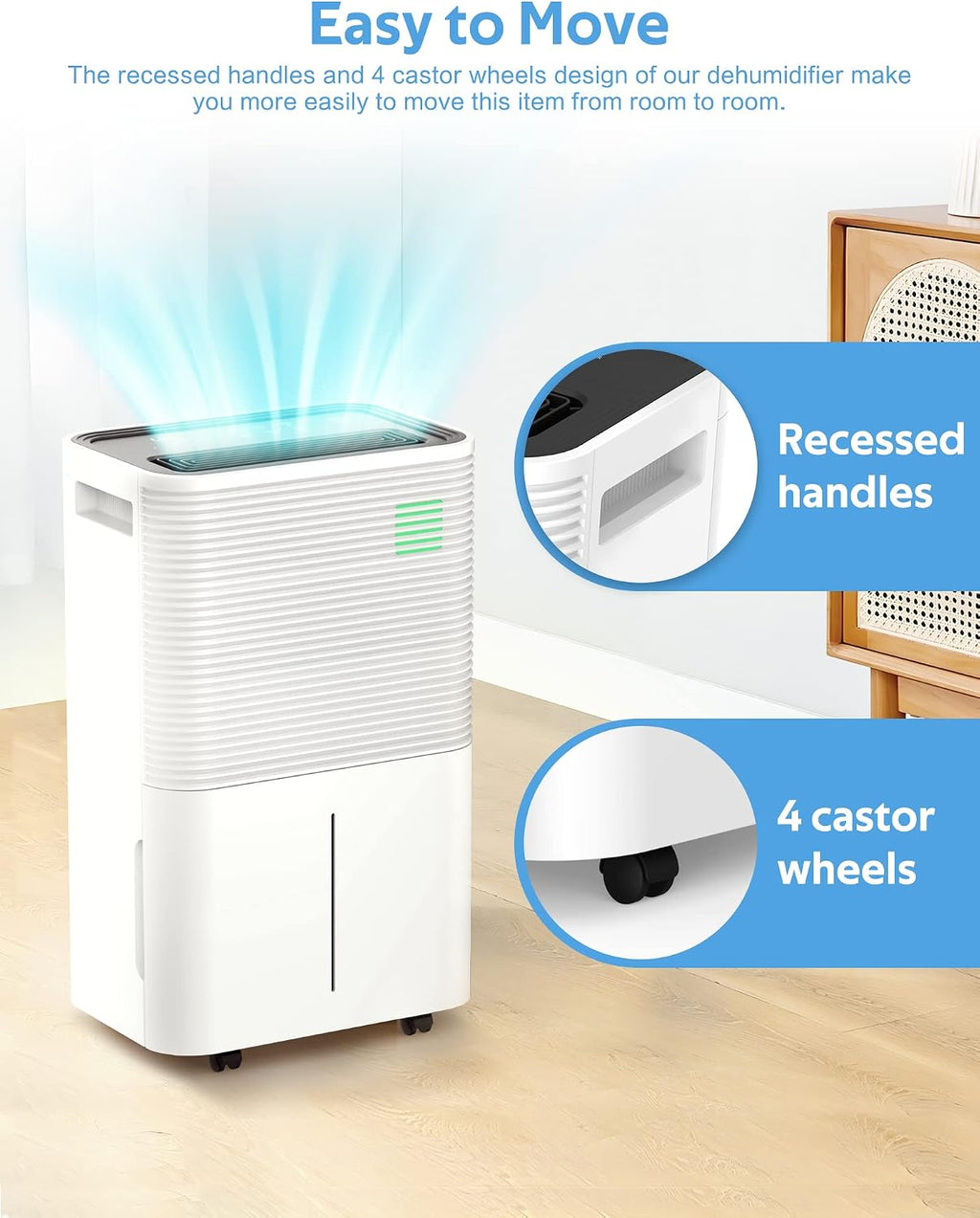 ZAFRO Dehumidifiers for Home, Bathroom, Bedroom, 45 Pints (50 Pint Under 90°F/90% RH) Dehumidifier with Auto Defrost, 4L Water Tank, 3 Colors LED Light, White