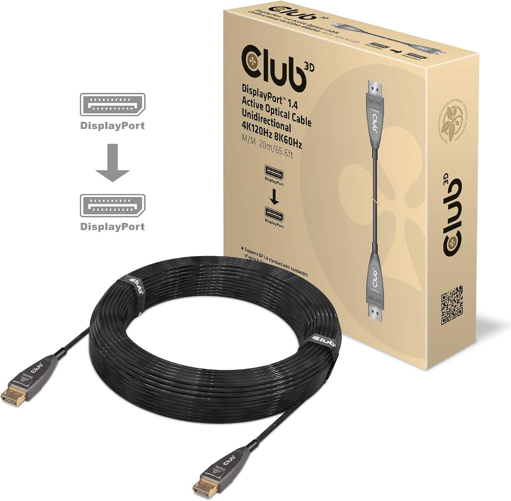 CLUB3D DisplayPort™ 1.4 Active Optical Cable HDR Unidirectional 4K120Hz 8K60Hz Male/Male 20 m