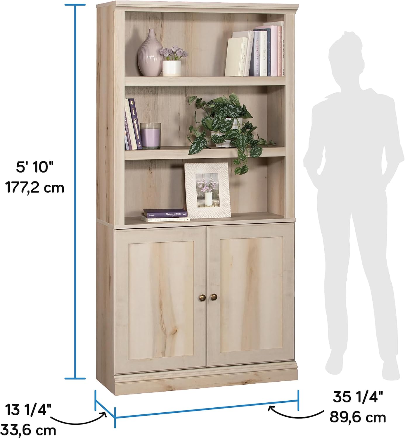Sauder Miscellaneous Storage 5-Shelf/Book Shelf 2-Door Bookcase, Pacific Maple Finish