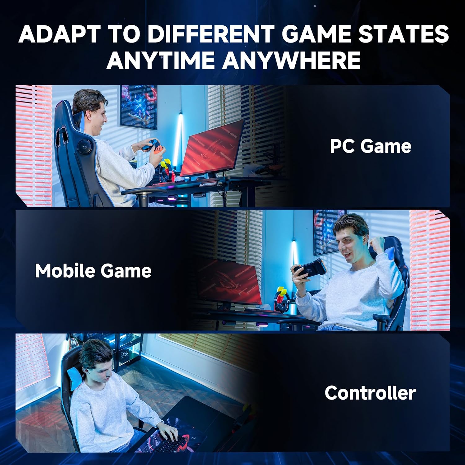 GTPLAYER Gaming Chair,Gamer Chair with Bluetooth and Adjustable Backrest,Seat Height Adjustable Computer Chairs with 3D Armrests,Video Game Chair with Footrest Speakers (Blue)