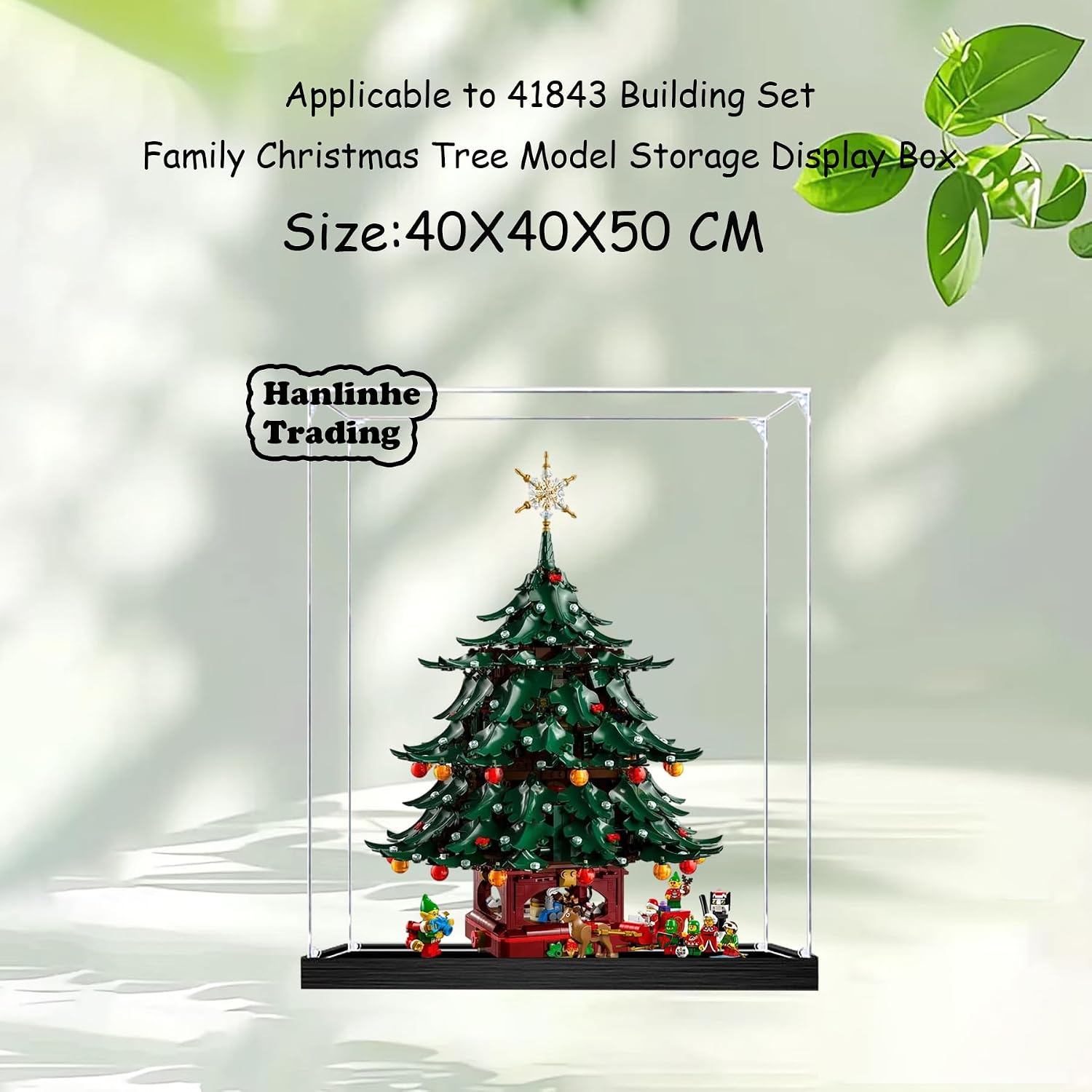 Acrylic Display Case for Lego 41843 Family Christmas Tree Building Set– Dustproof Display Box & Showcase, Display Box Compatible with Lego 41843 -Only Display case (2mm Black Base)