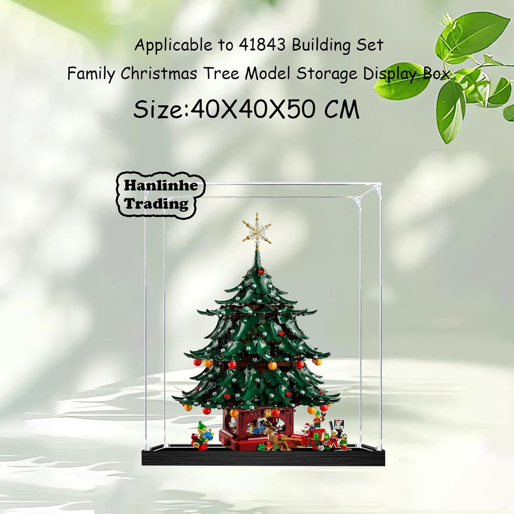 Acrylic Display Case for Lego 41843 Family Christmas Tree Building Set– Dustproof Display Box & Showcase, Display Box Compatible with Lego 41843 -Only Display case (3mm Black Base)