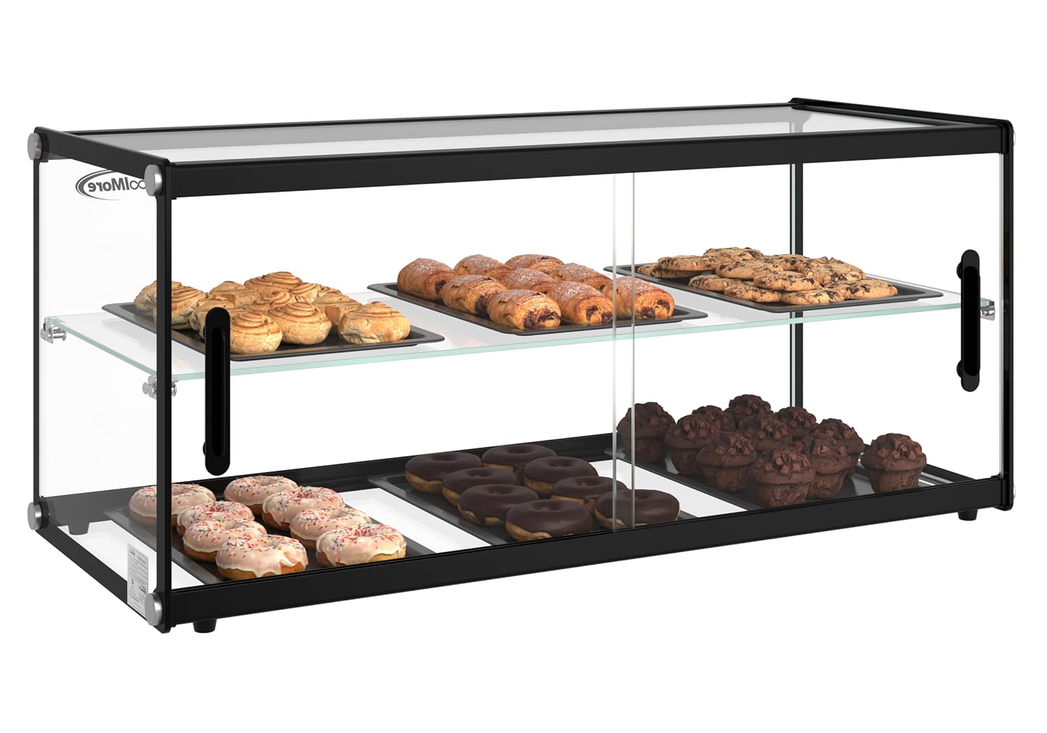 KoolMore 33 in. 2 Tiered Pastry Display Case with Glass Shelf and Sliding Door, 3.2 cu. ft. Capacity, ETL Listed (KM-DC-3CSBK)