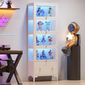 Display Cabinet with Glass Doors, 67' Metal Curio Cabinet with Drawer & 13-Color RGB LED Lights, 5-Tier Glass Display Case for Collectibles, Figure, Toys, Books, White