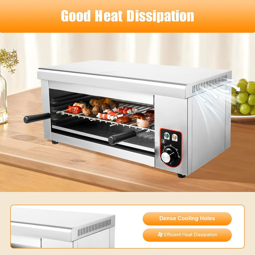 Commercial Cheese Melter Salamander Broiler, 1500W Electric Cheesemelter Heater Heating Grill, 120-570°F Rapid Heating Countertop Raclette Cheese Melting Oven