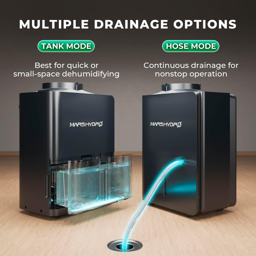 MARS HYDRO 18L/Day (38Pint) Compressor Dehumidifier, with Digital Humidity Control Display, Air Duct, Drain Hose & Washable Filter, Powerful Dehumidification for Grow Tent and Home