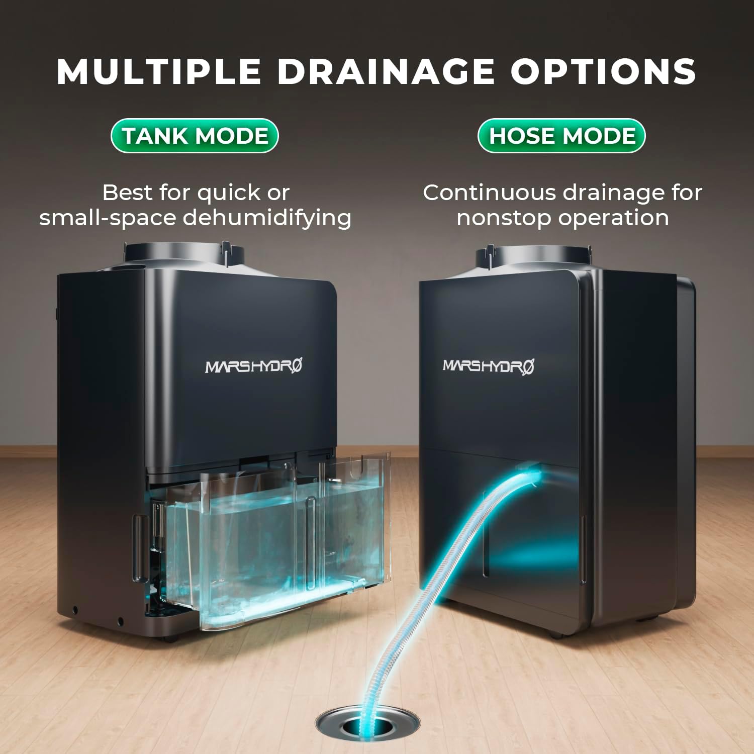 MARS HYDRO 18L/Day (38Pint) Compressor Dehumidifier, with Digital Humidity Control Display, Air Duct, Drain Hose & Washable Filter, Powerful Dehumidification for Grow Tent and Home