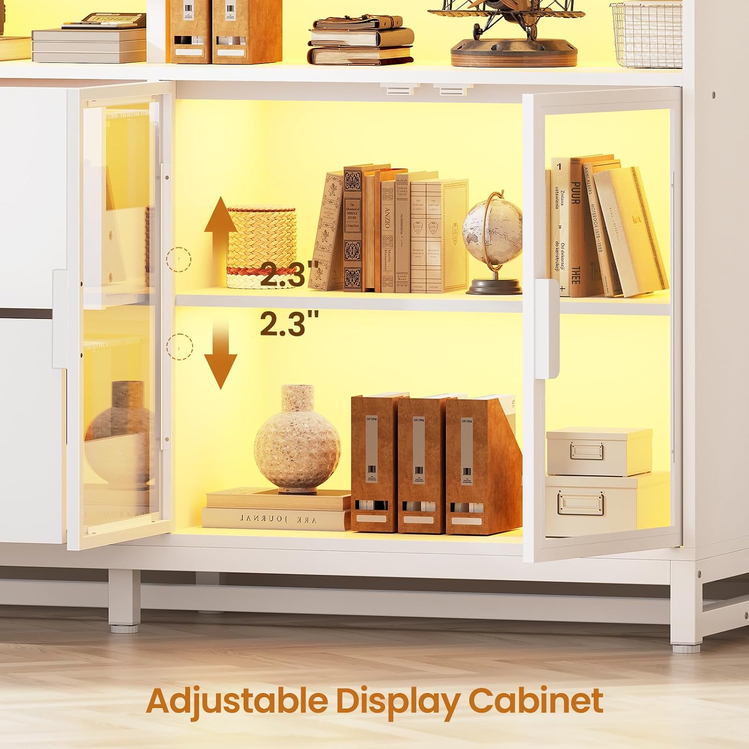 SEDETA 59' File Cabinet, 2 Drawers Filing Cabinets for Home Office fit Legal/Letter/A4 File, File Cabinet with Lock & Power Outlets, Printer Stand with Storage & LED Lights, White
