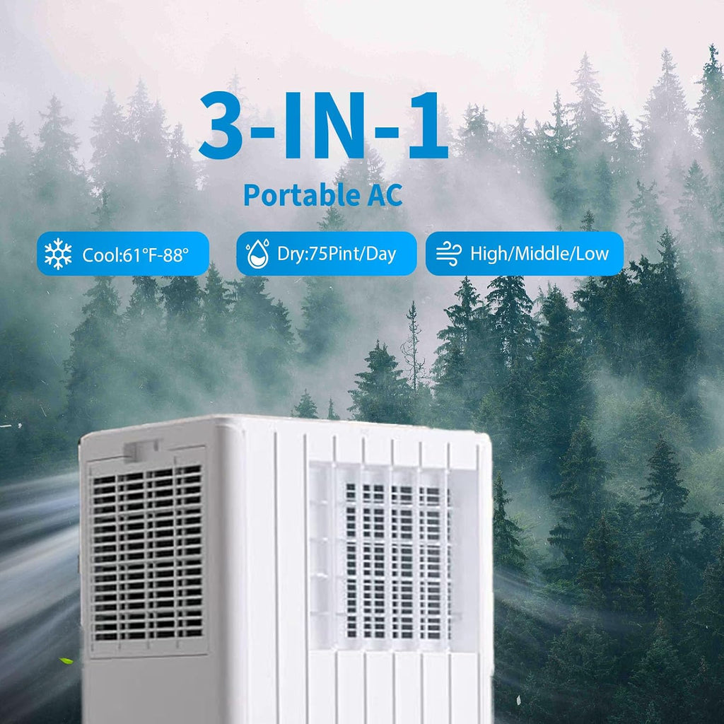 Portable Air Conditioners, Cool up to 350 Sq. Ft, 8,000 BTU 3-in-1 Movable AC for Bedroom with Dehumidifier, Fan, Sleep Mode, 24H Timer, Remote Control, and Window Installation Kit Included