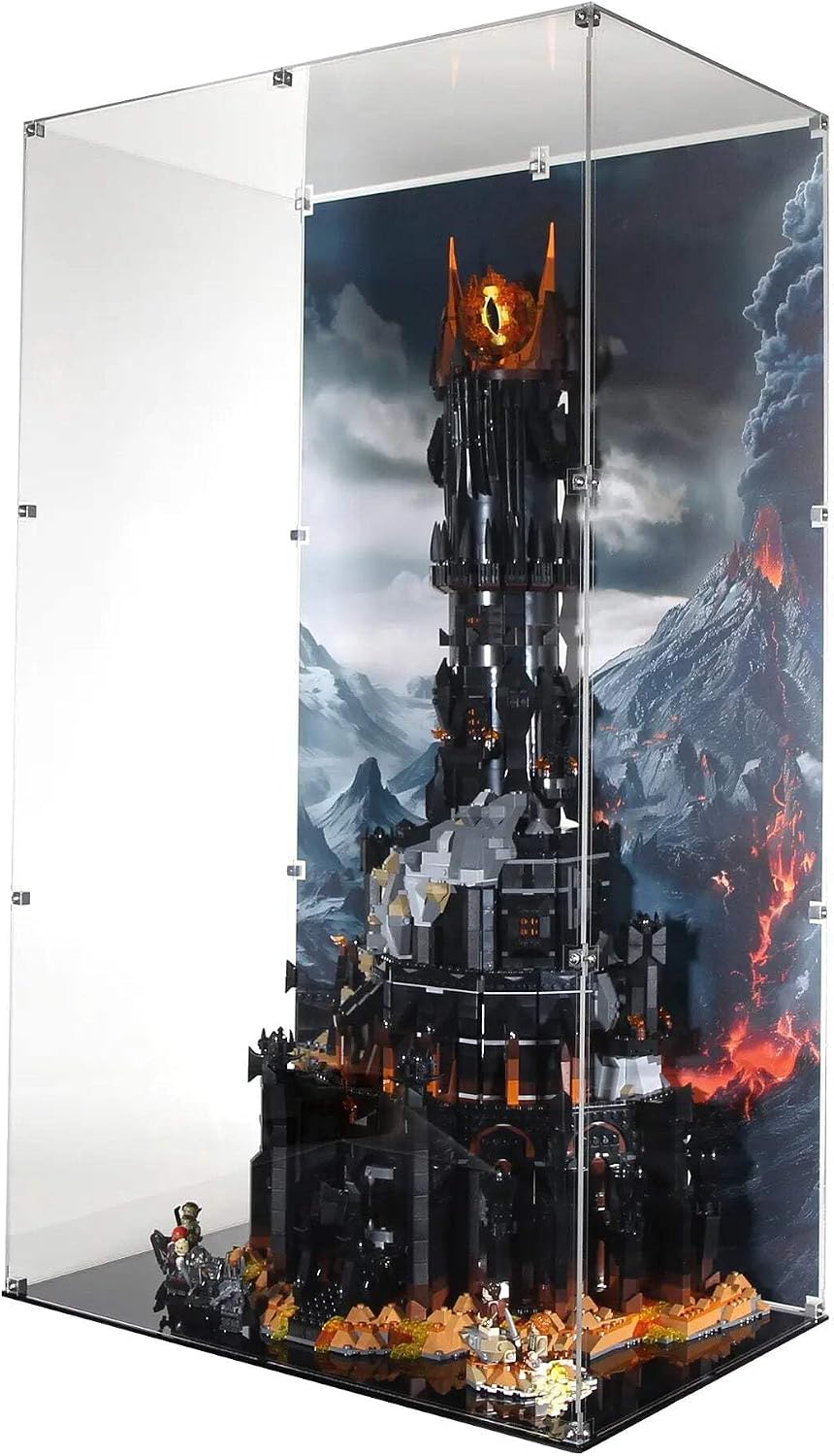 Display Case Compatible with Lego 10333 - The Lord of The Rings: Barad-dûr - Pre-Printed Background Acrylic Showcase - Set Not Included