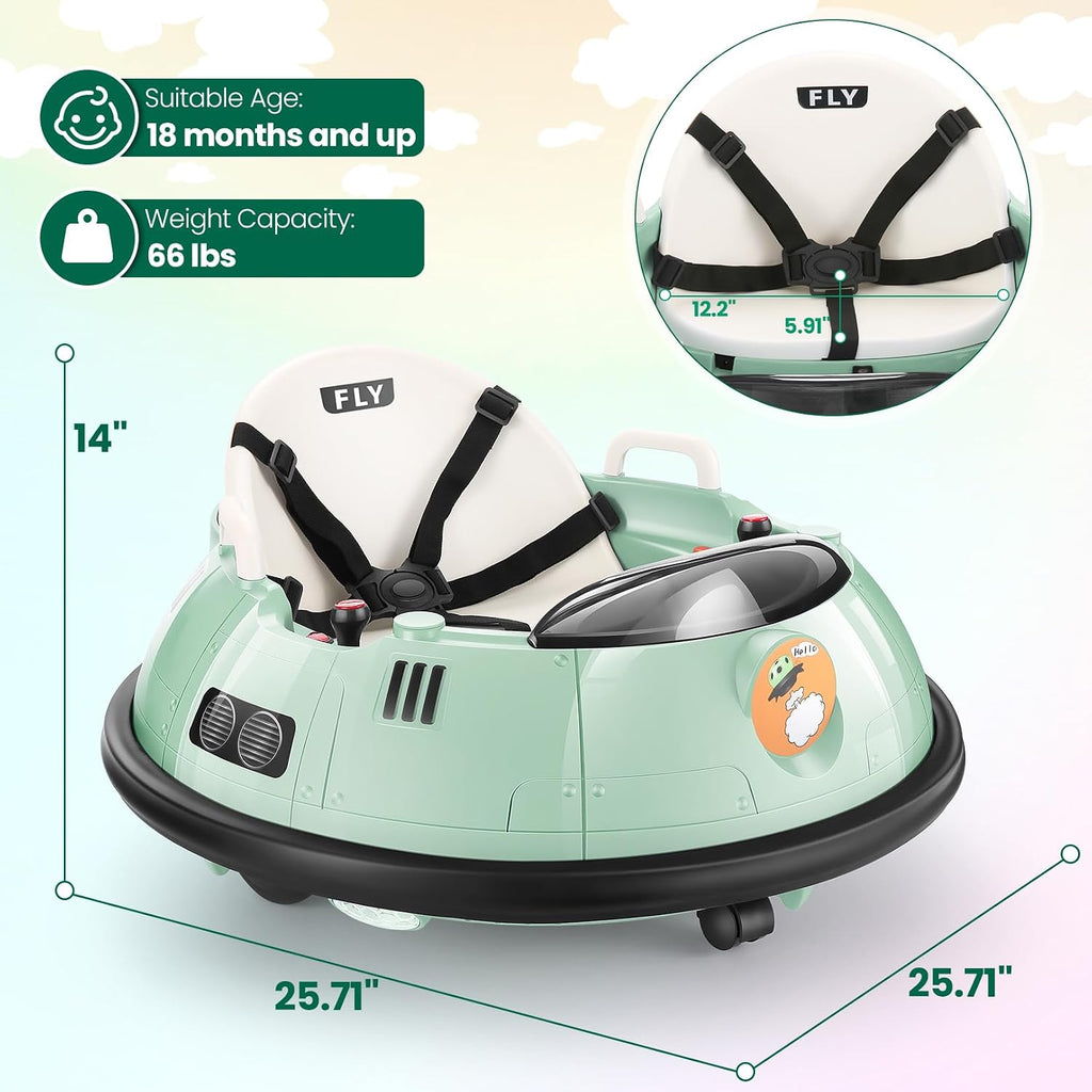 Hikole Baby Bumper Car with Remote Control, 12V Battery Powered Ride on Bumper Car for Toddler with 3 Speed, 360 Degree Spin, LED Lights, Safety Belt, Dual Joysticks, Green