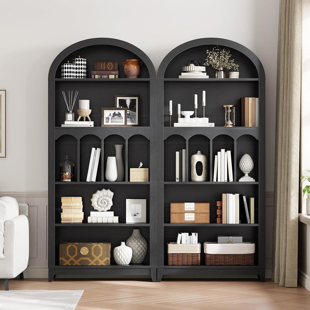 HOOBRO Arched Bookshelf, 70.9' Tall Arch Bookcase with Storage, 5-Tier Farmhouse Book Shelf, Modern Arched Cabinet, Wooden Bookshelf with Open Display Shelves for Living Room, Office, Black BK53SJ01