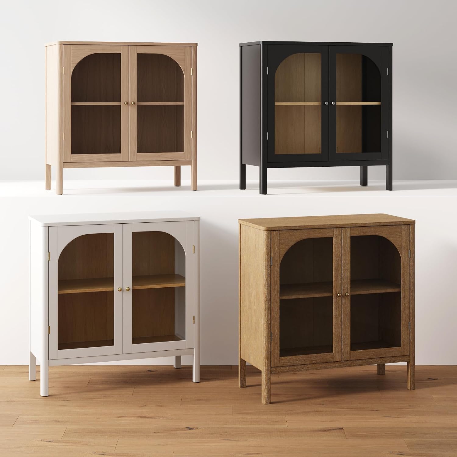 Nathan James Mason Storage Cabinet, Free Standing Accent Sideboard Buffet, Credenza with Glass Doors and Adjustable Shelf in Brushed Light Brown Wood for Dining Room, Entryway and Living Room