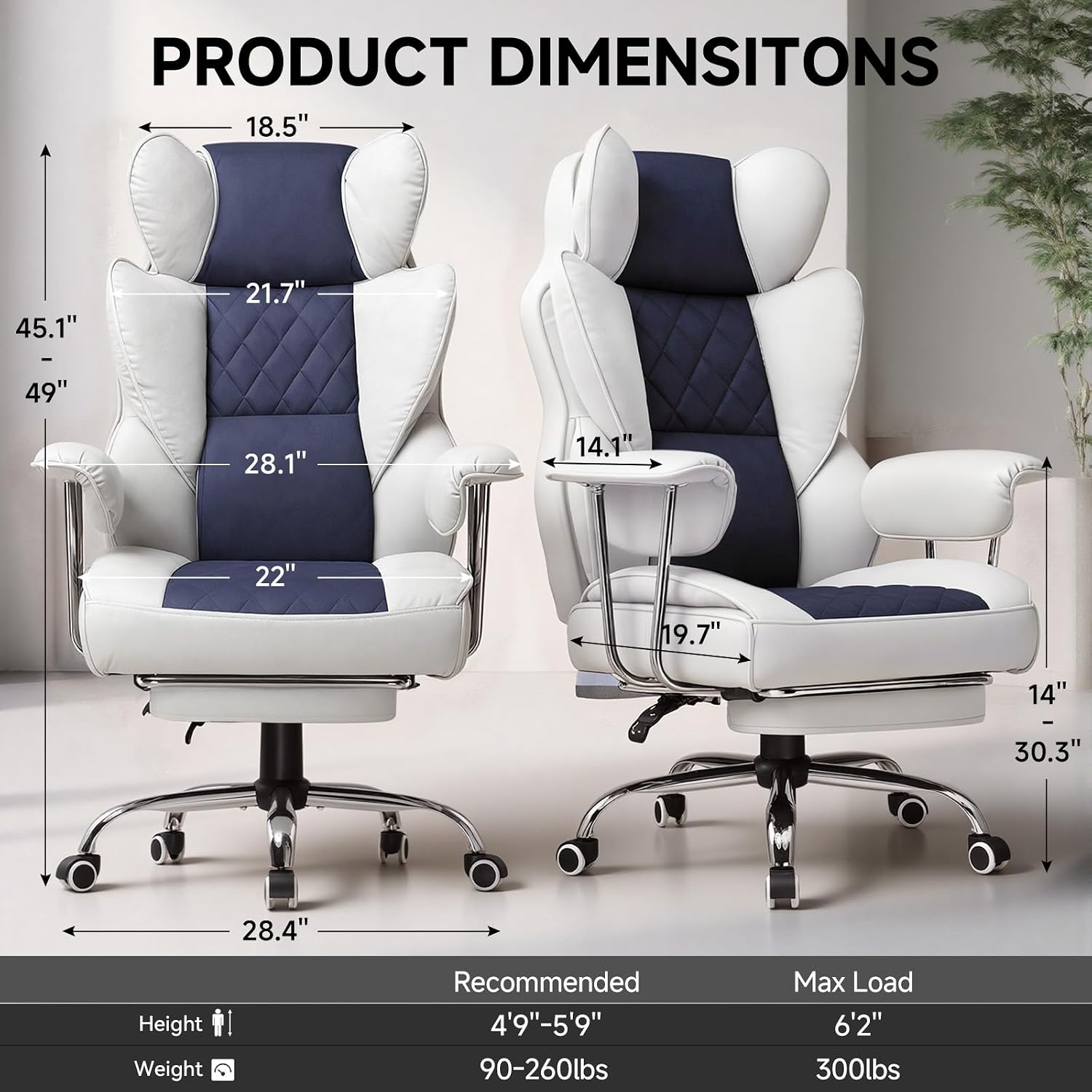 GTPLAYER Gaming Chair,Office Chair with Pocket Spring Lumbar Support, Ergonomic Comfortable Wide Office Desk Computer Chair with Outward Fixed Soft Armrests and Footrest (Fabric, Light Blue & White)