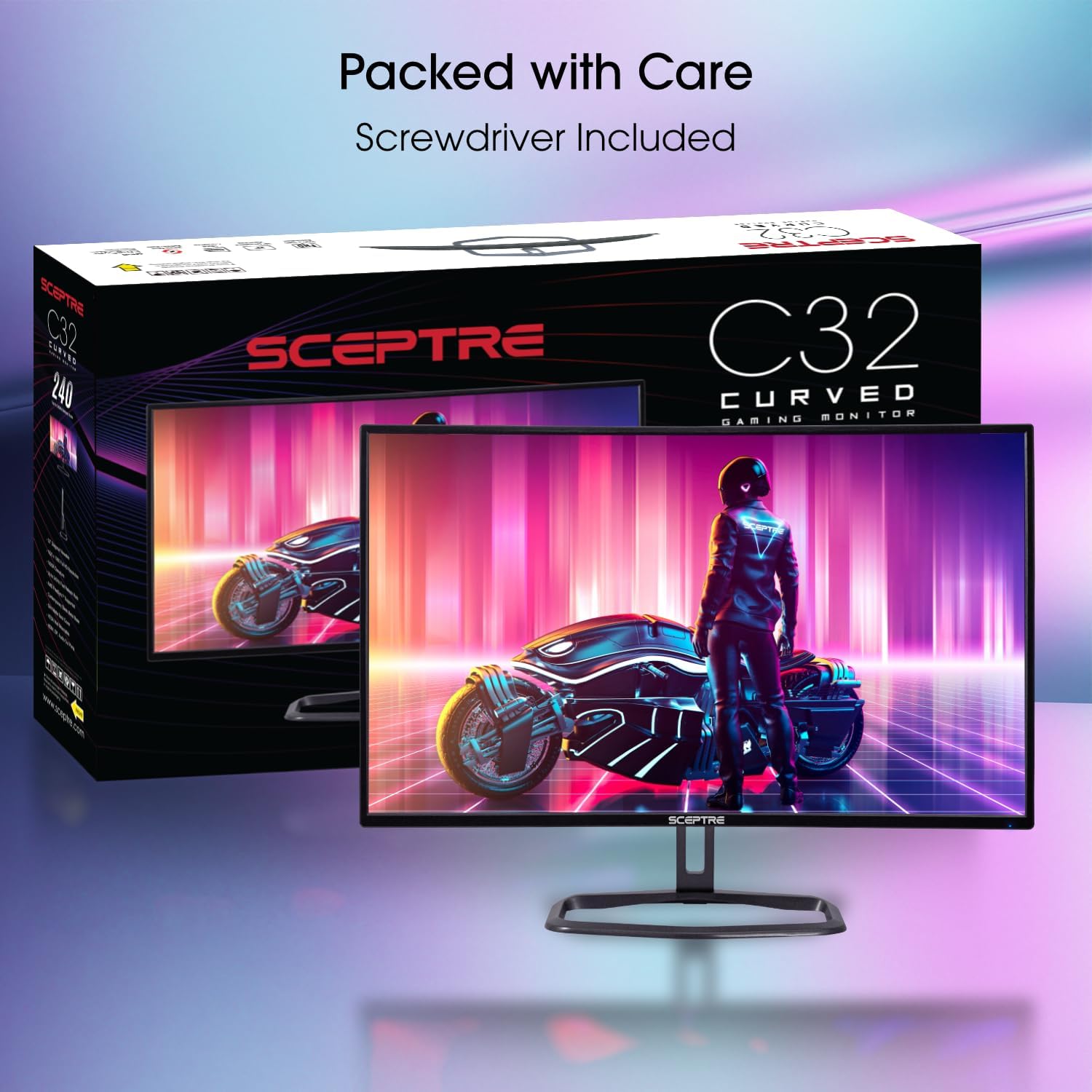 Sceptre Curved 32' FHD 1080p Gaming Monitor Up to 240Hz 1ms 99% sRGB AMD FreeSync Premium Build-in Speakers, HDMI x3 Displayport Machine Black (C325B-FWD240)