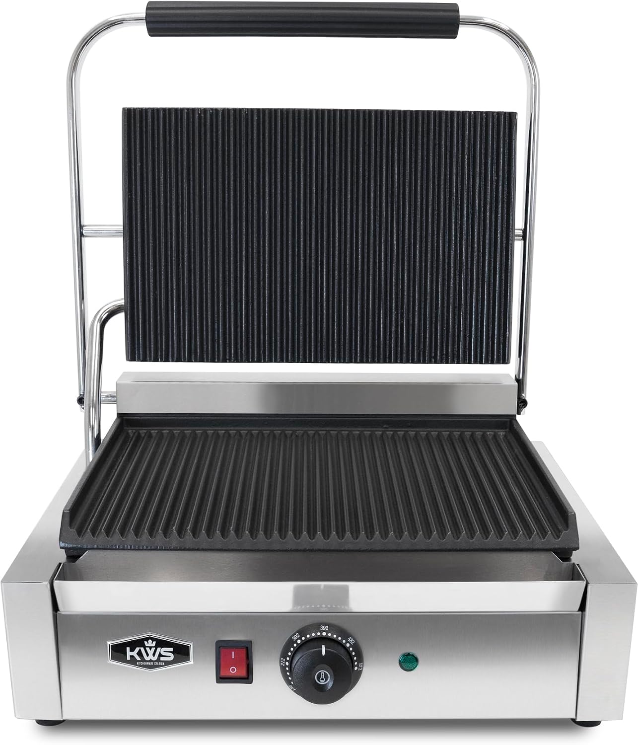 KWS PM-17 Premium 110V Electric Commercial 1700W Panini Grill with Grooved Plates - 13.5' x 9.25' Cooking Surface