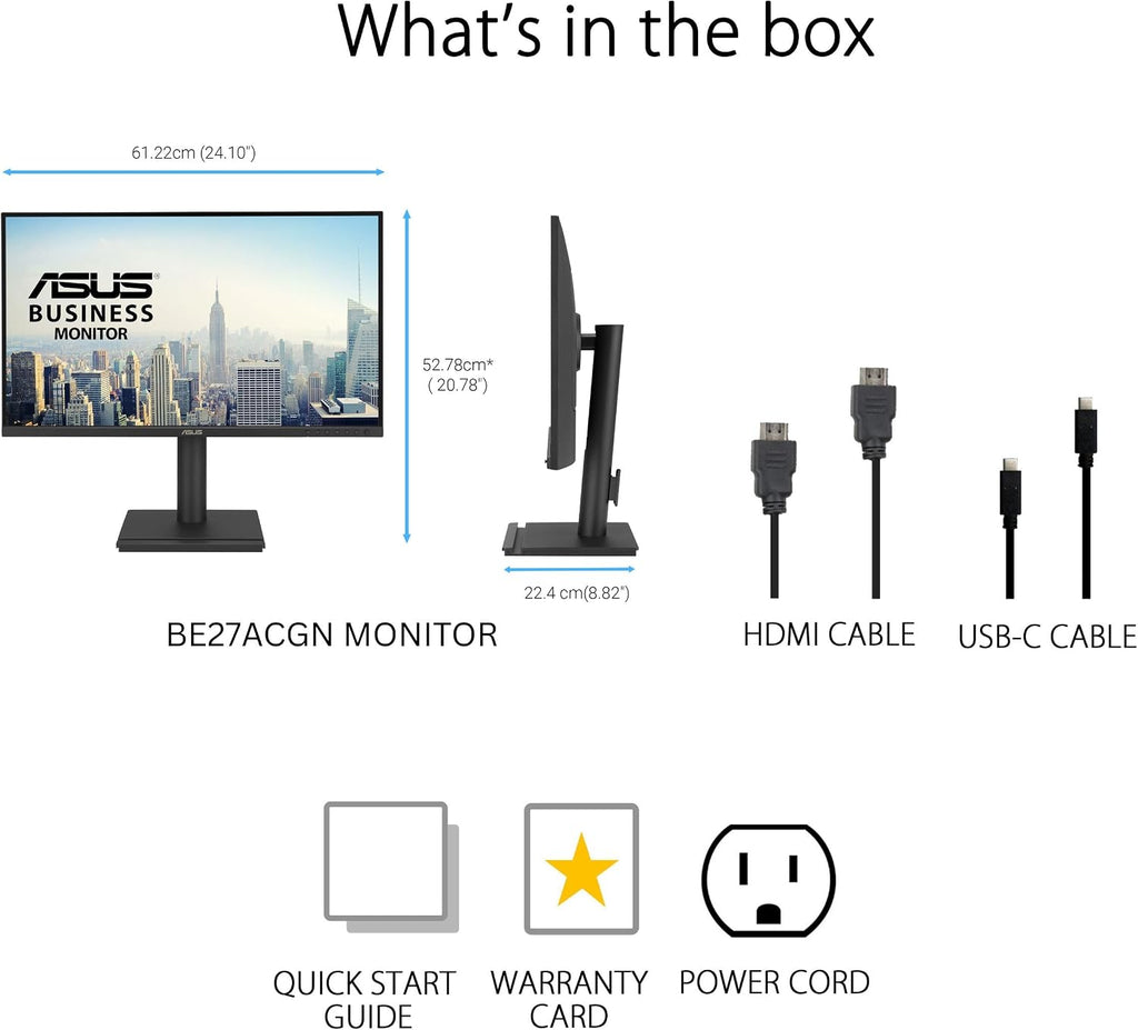 ASUS 27' 1440P USB-C RJ45 Docking Monitor (BE27ACGN) – QHD (2560x1440), IPS, 120Hz, Frameless, Speakers, Height Adjustable, DisplayPort Daisy-Chain, Power Sync, Eye Care, 3 yr Warranty