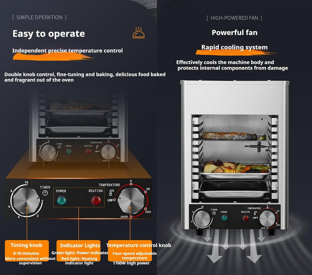 Smokeless Electric Broiler For Indoor Use, Comes With Broiler Tray And Grill, 800℃ Commercial Steak Stove For Cooking Steak, Fits On Kitchen Counter, Pork,steak Chicken, Vegetables(Size:110V,Color:A)