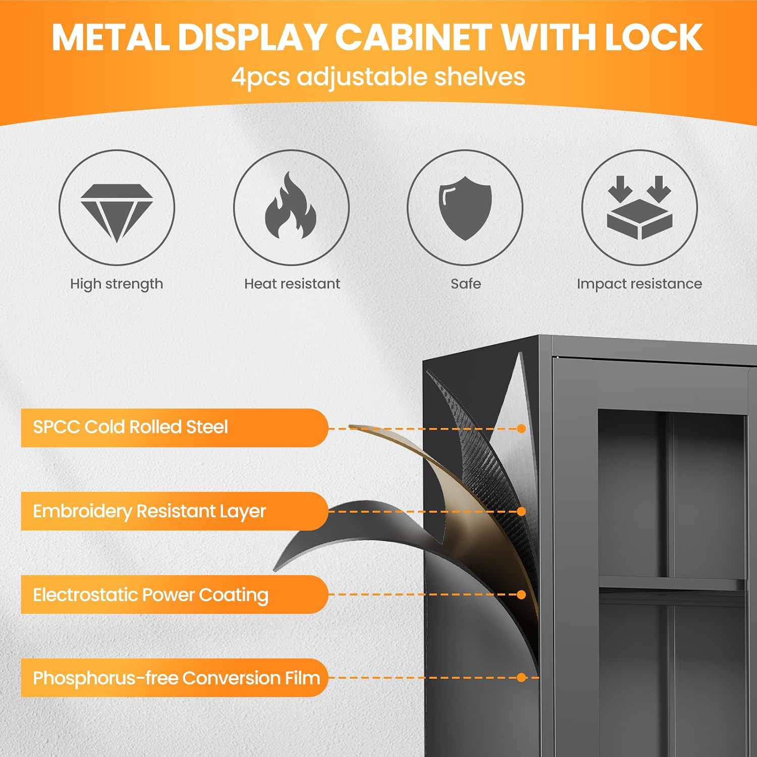 Locking Display Cabinet with Glass Door, 71'H Metal Curio Cabinets with Adjustable Shelves, Black Liquor Caninet Display Case for Living Room, Collectibles, Clinic, Home - Assembly Required