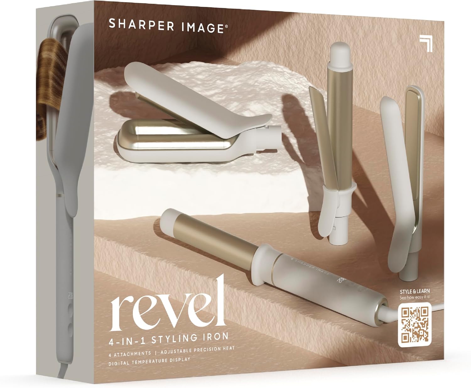 Sharper Image® Revel 4-In-1 Styling Iron |4 Attachments| Multi-Styler 1' Curling Wand, Wave Styler, Flat Iron| Adjustable Heat| Ceramic Tourmaline Technology|Hair Straightener & Curler| Gift for Women