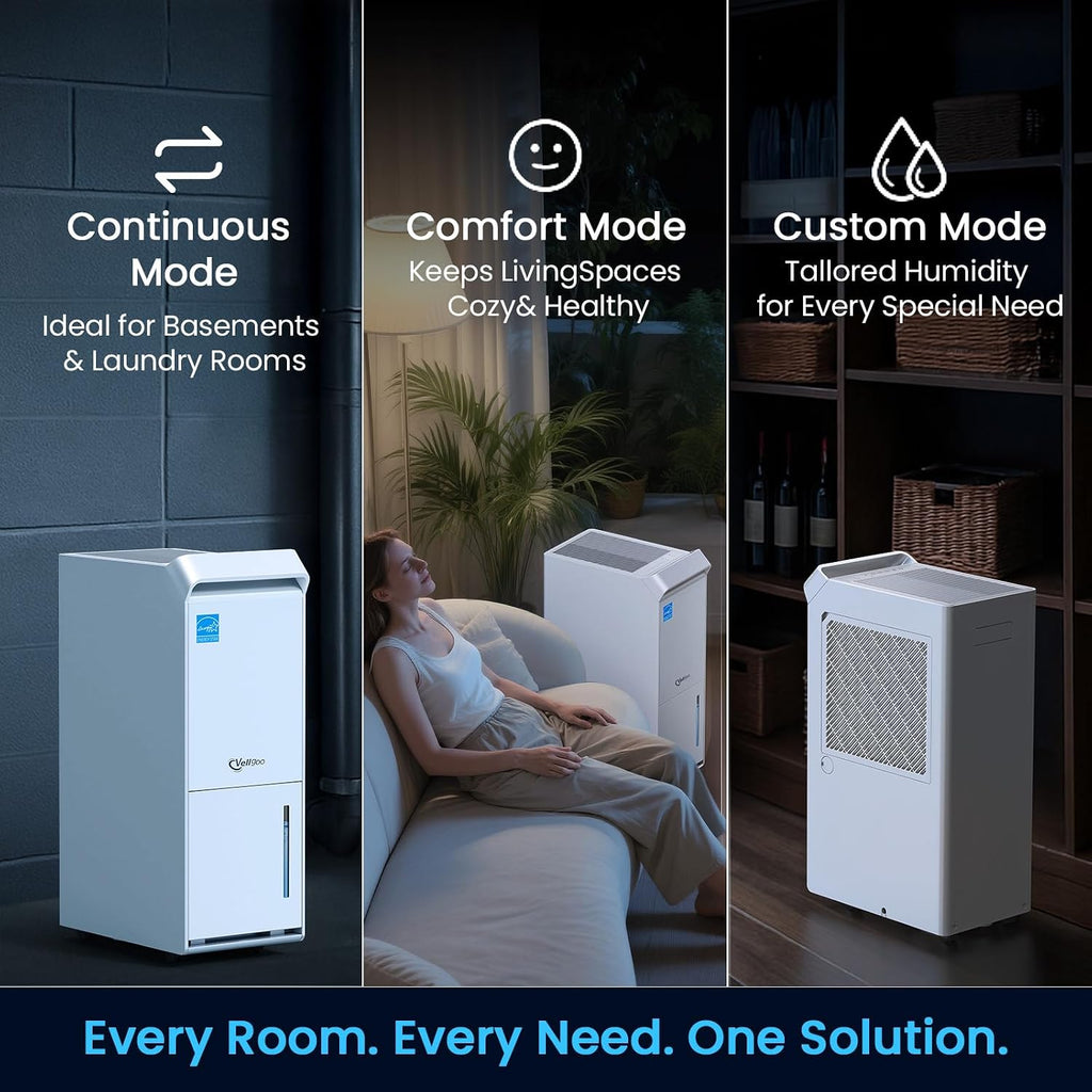 2500 Sq.Ft Most Efficient Energy Star 2025 Dehumidifier,Vellgoo Max 34 Pint/D Dehumidifier for basement with Drain Hose, Intelligent Humidity Control for Home,Bedroom, Bathroom