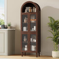 71' Tall Arched Cabinet with Acrylic Door, Modern Curio Arched Bookcase, Display Cabinet Organizer, Kitchen Pantry with Top-Opening Storage Container for Living Dining Room, Brown