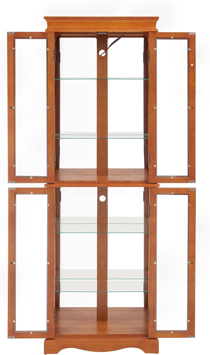 Glass Curio Cabinet with Lights & Adjustable Shelves, Corner Cabinet for Kitchen, Living Room, Office (Free Standing, Light Bulb Included) - Walnut, 70.08'H x 23.82'W x 11.81'D