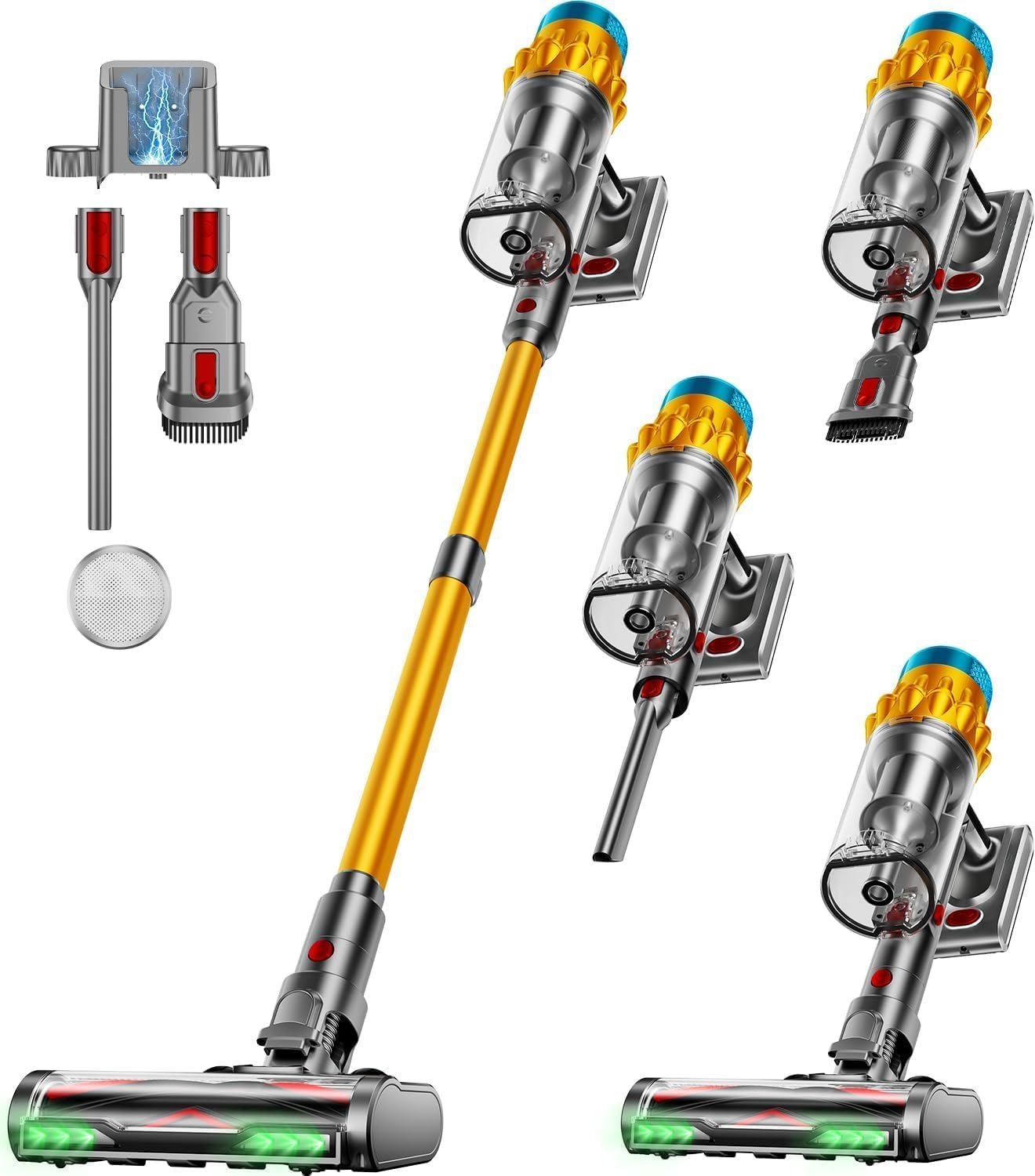 Cordless Vacuum Cleaner, 650W/55KPA, Max 70 Mins Runtime, Self-Standing Vacuum Cleaners for Home, Anti-Tangle Stick Vacuum, Smart Display Vacuum Cordless with 1.8L Cup for Pet Hair/Carpet (Gold)