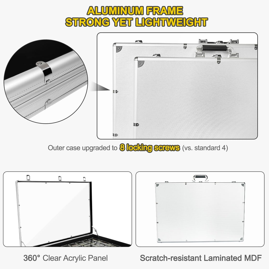 2 Pcs Trade Show Display Case – 34'x22' Large Aluminum Locking Tabletop Showcase for Trading Cards, Sports Cards, TCG, Jewelry – Lightweight & Portable for Exhibitions, Conventions, and Collectibles