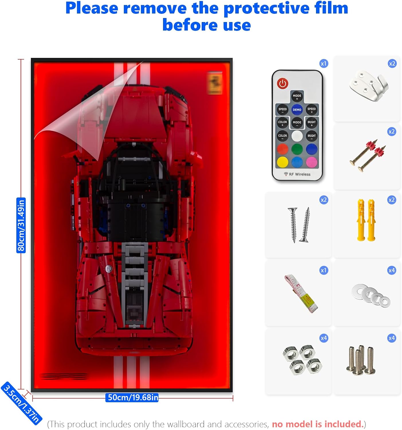 Display Wallboard with RGB LED Lights Compatible with Lego Technic Ferrari Daytona SP3 42143 Race Car Model Building Kit - Adult Collectibles Wall Mount for Home or Office Décor (No Car)