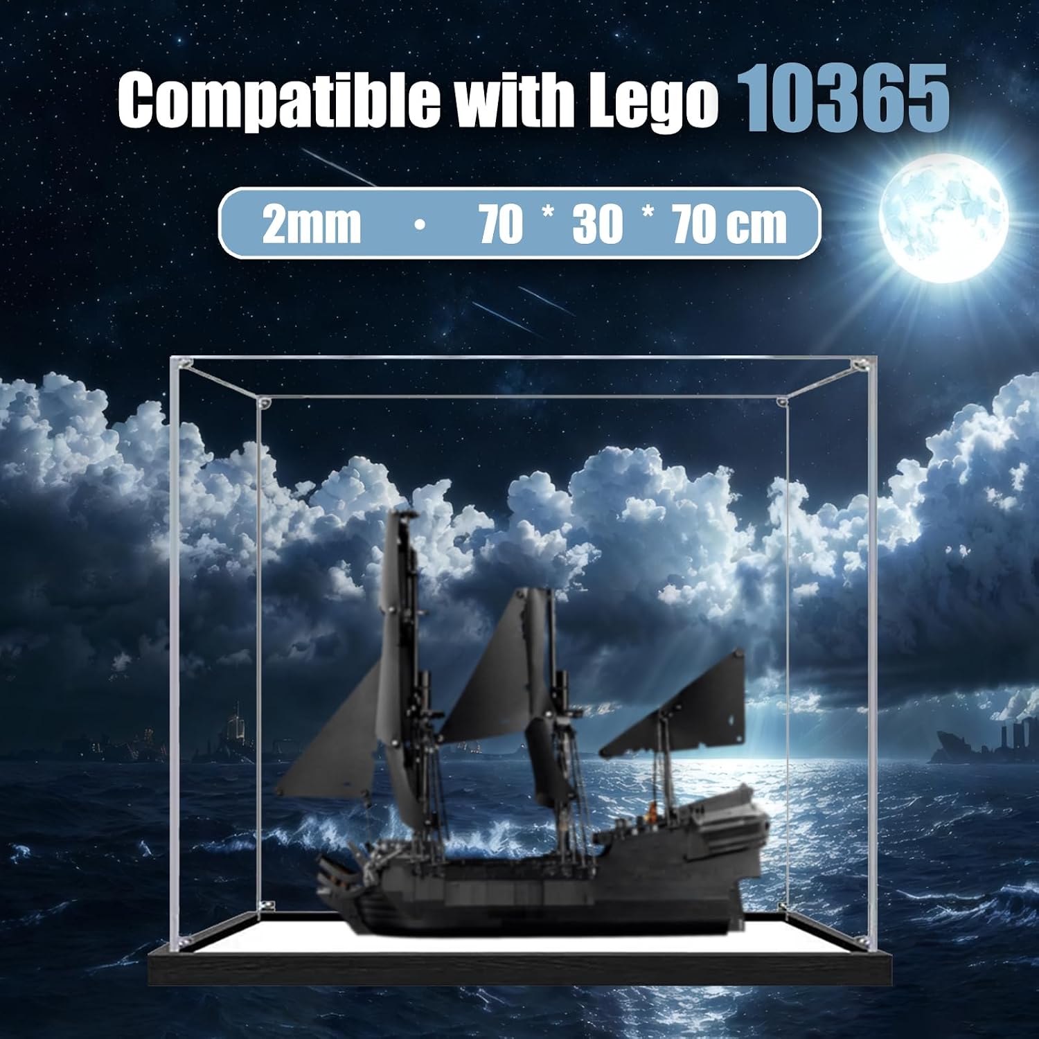 Captain Jack Sparrow's Pirate Ship Acrylic Display Case for Lego 10365 Transparent Dustproof Storage Box (Model Not Included) (Mirror 2MM)