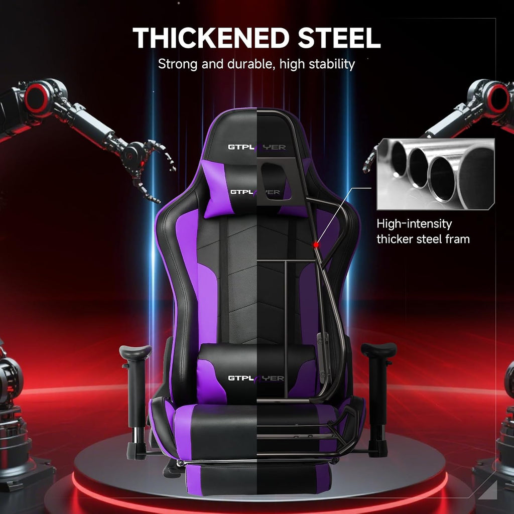GTPLAYER Gaming Chair,Gamer Chair with Bluetooth and Adjustable Backrest,Seat Height Adjustable Computer Chairs with 3D Armrests,Video Game Chair with Footrest Speakers (Purple)