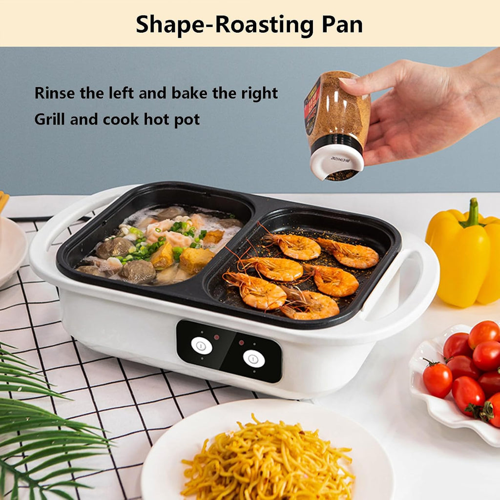 Electric Nonstick Frying Pans And Shabu Hot Pot | With Distributor | Electric Two-Speed Fire Power Contact Grills | Griddle Hotpot Electric Oven For Cooking,green