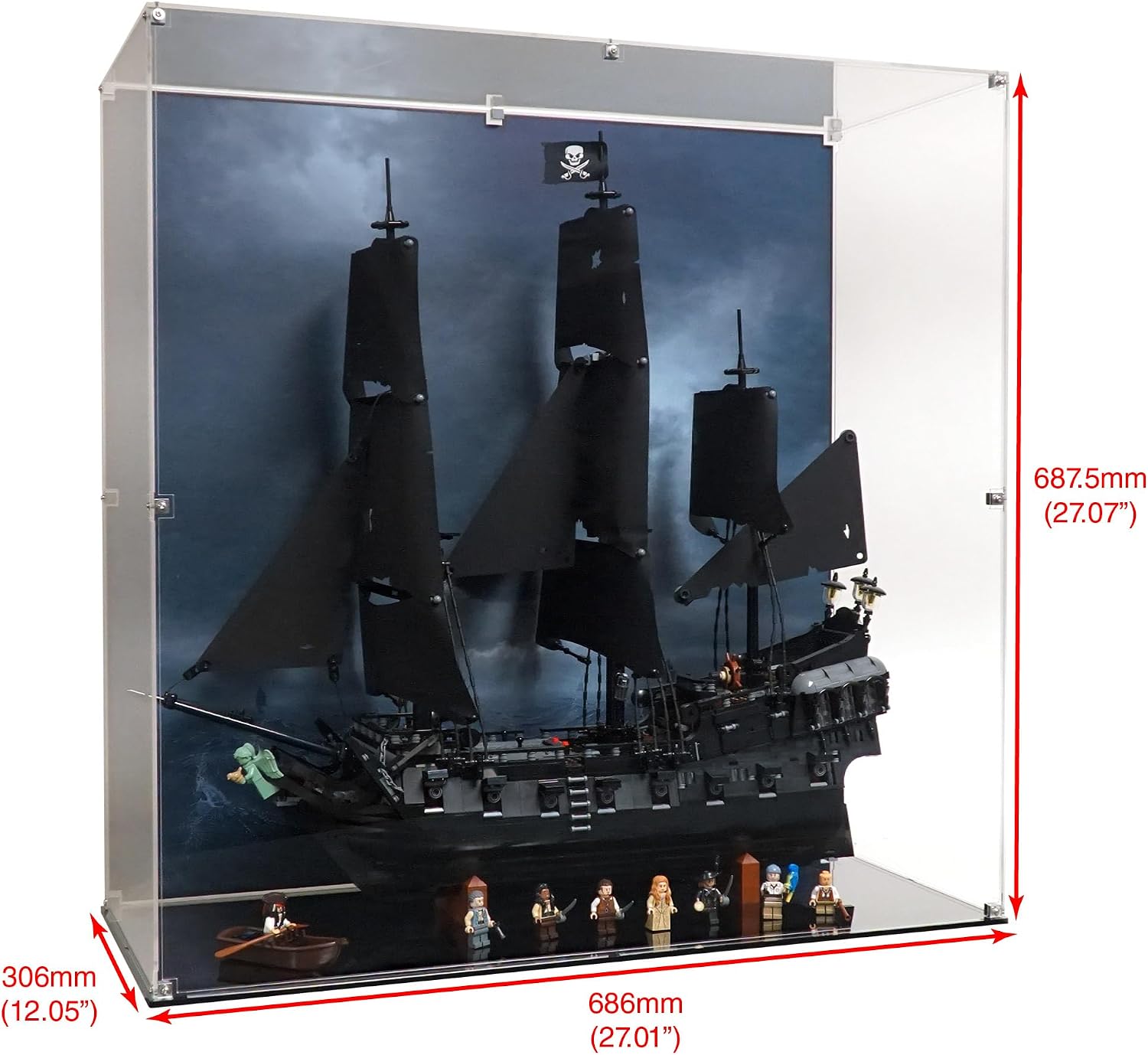 Display Case Compatible with LEGO 10365 Captain Jack Sparrow Pirate Ship – Maritime UV Printed Background – Set Not Included
