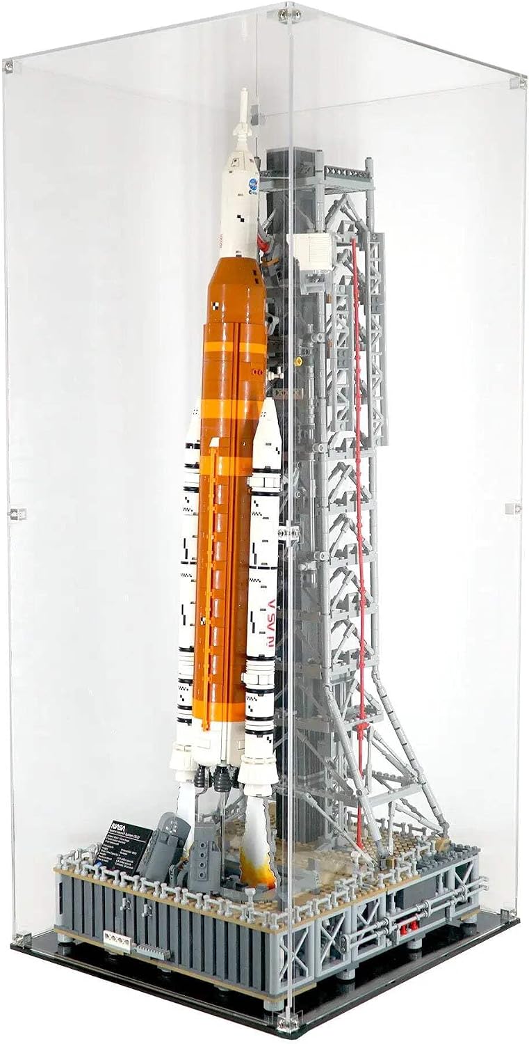 Display Case Compatible with Lego 10341 - NASA Artemis Space Launch System - Acrylic Dustproof Showcase with Pre-Printed Background - Set Not Included