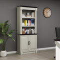 72' Roman Column Bookcase with Double Door Cabinet, 5 Tiers Tall Bookshelf Shelves Storage and Anti Tip Kit, Classic American European Modern Multi Style Design for Living Room Study Office, White