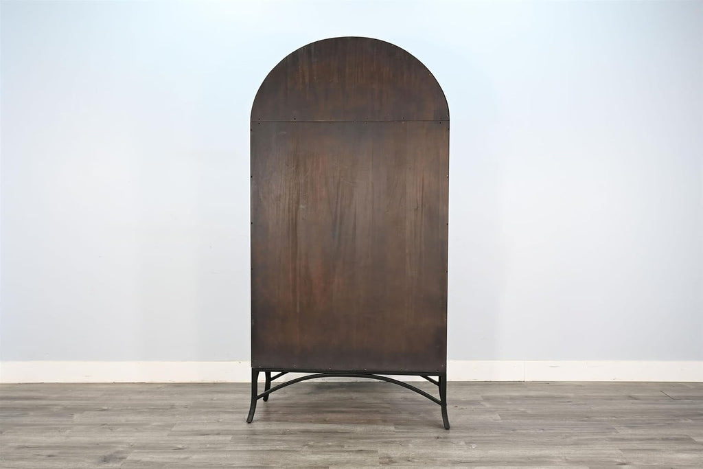 Sunny Designs Ella Arched Metal & Wood Display Cabinet with Glass Doors – Powder-Coated Steel Frame, Magnetic Latches, Adjustable Shelves, Windowpane Design, Living Room Storage (Umbra/Oak Grove)