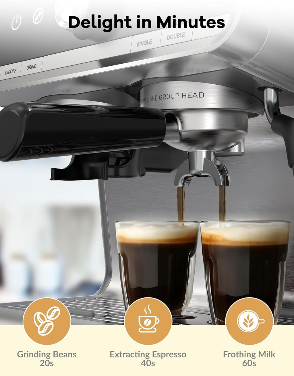 Garvee 12 Inch Espresso Machine, 20 Bar Professional Coffee Maker with Grinder for Home, Coffee Machine with High Power Milk Frother, Digital LCD, Stainless Steel (Single/Double Brew)
